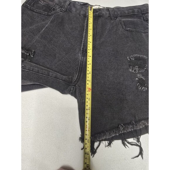 Umgee Denim Black Distressed Fray Hem Shorts Size 7 NWT High Rise Raw Edge - Picture 8 of 11